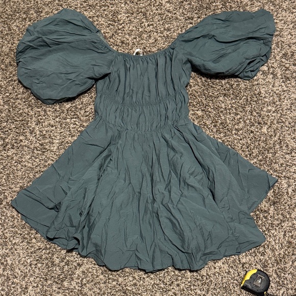 Altar'd State Teal Midi Dress with Puff Sleeves - Picture 1 of 6